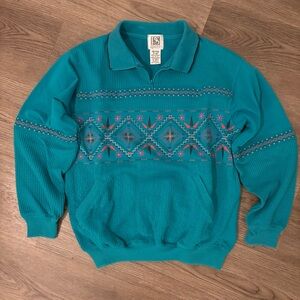 Vintage Petite Sophisticate Henley PS Sport Quarter-Zip Pullover Teal Sweater